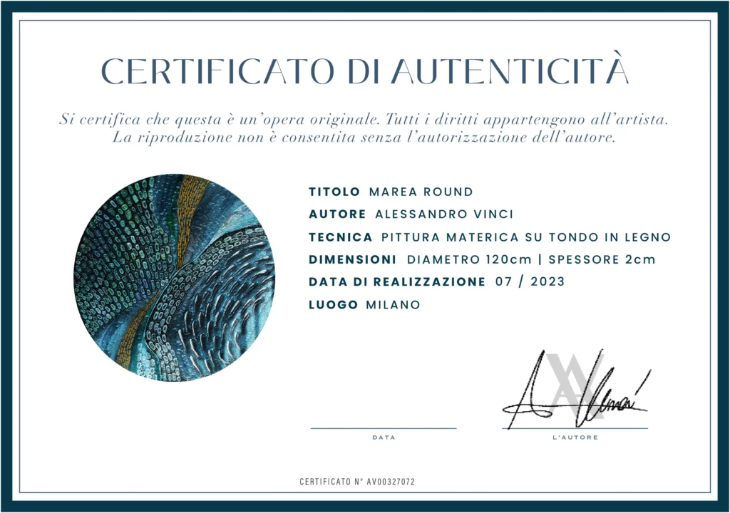 Certificato di autenticità Quadri personalizzati su commissione di design